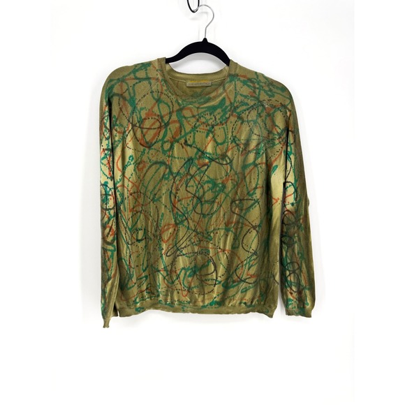 Melarosa Italy Sweaters - Melarosa Italy Hand Painted Sweater Womens Small Green Abstract Ramie Cotton
